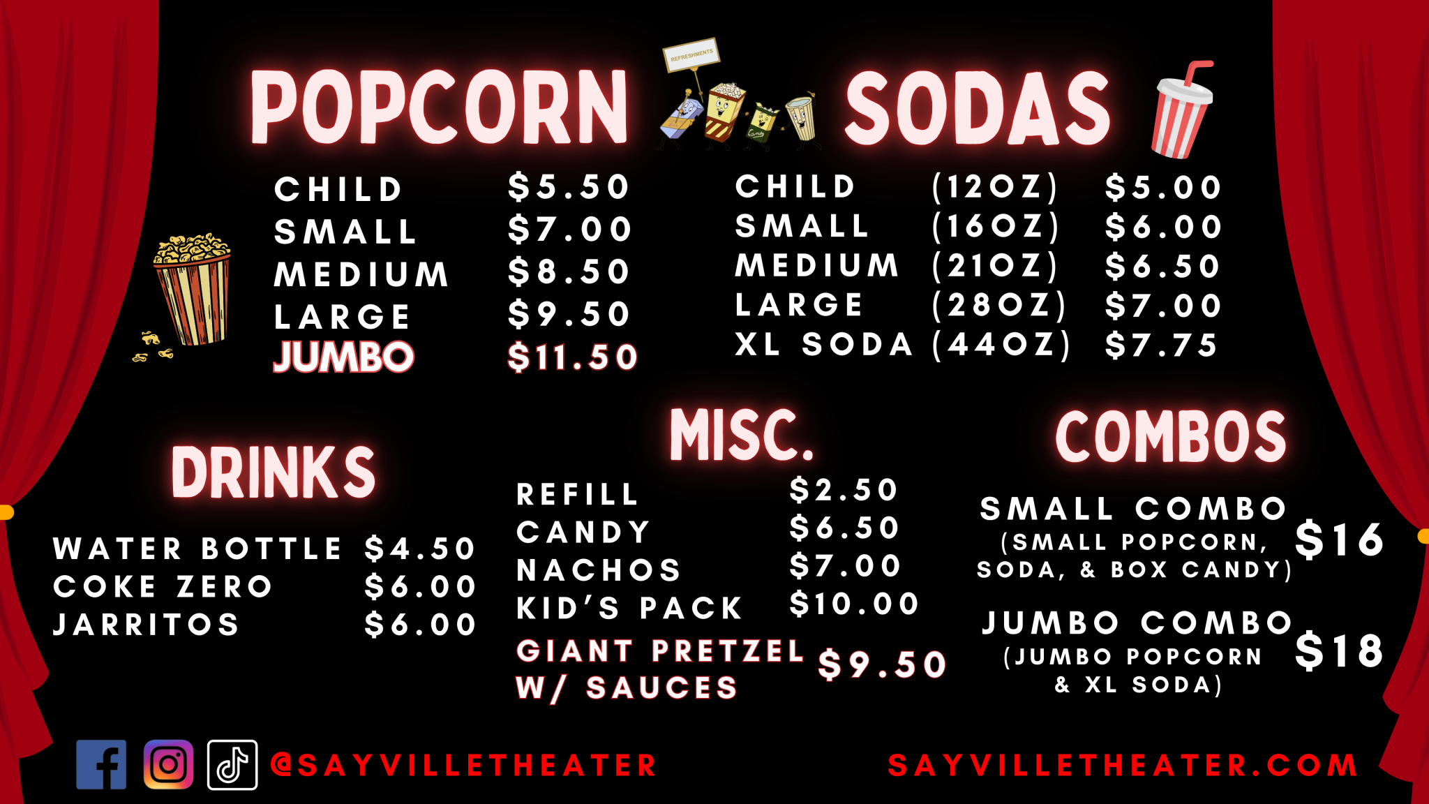 Prices & Menu - Sayville Theater